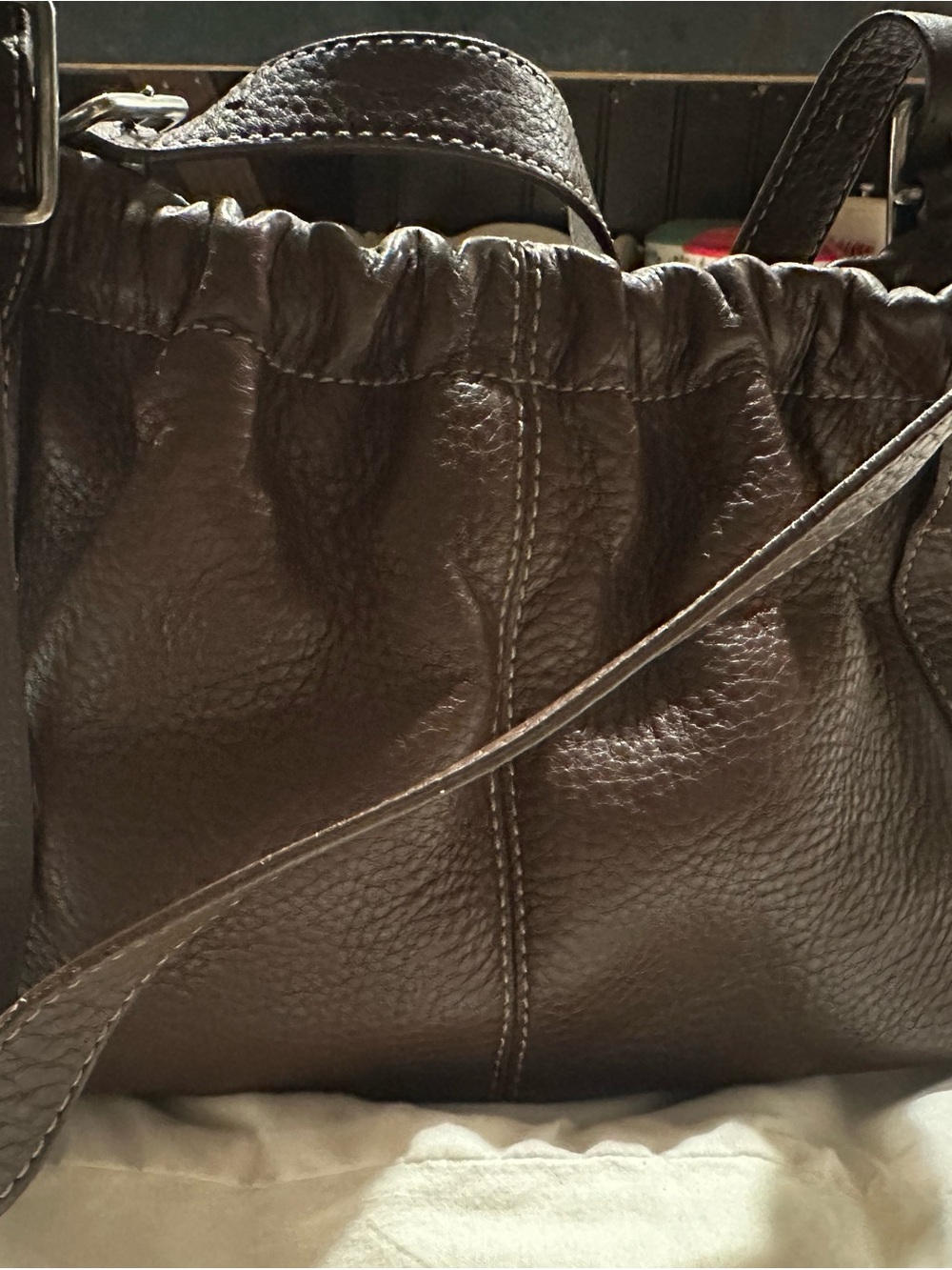 Fossil Dark Brown Pebbled Leather Satchel